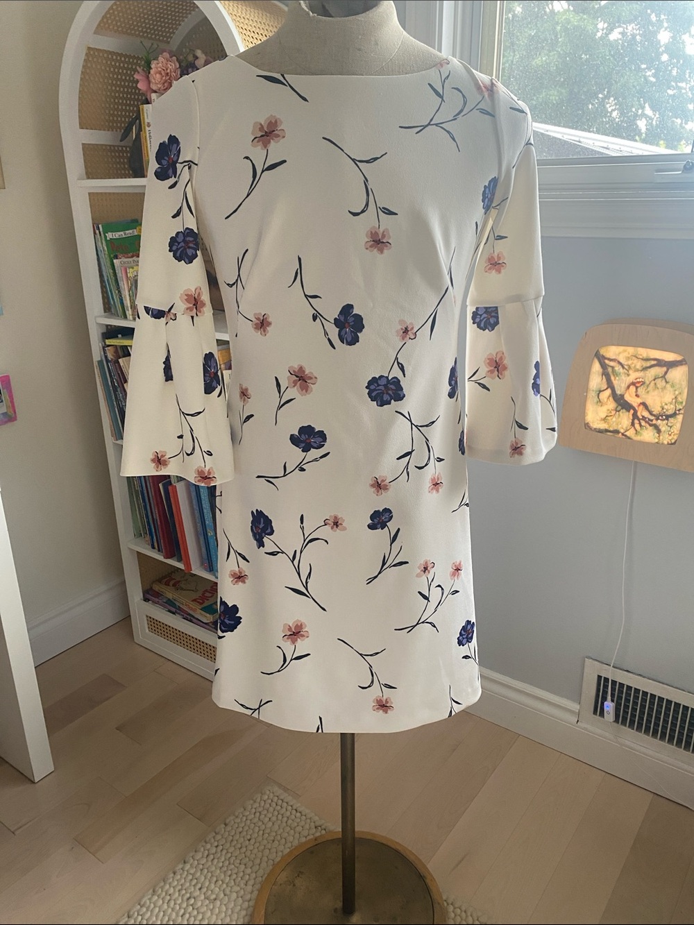 Ralph Lauren Cream Midi Dress with Blue and Pink Floral Print
